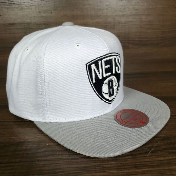 Brooklyn Nets Mitchell & Ness NBA Snapback Hat Cap 3D Logo White Gray NWT - Picture 3 of 8